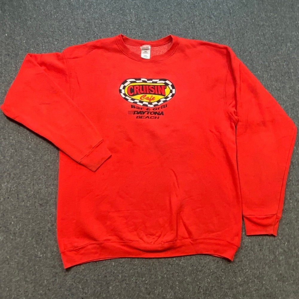 Cruisin Cafe Daytona Beach Sweatshirt Sz XXL Mens Red Skater Racing Graphic Logo